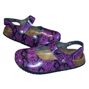 Rare 280 betula by Birkenstock unisex chunky crazy AOP heart printed clogs purp